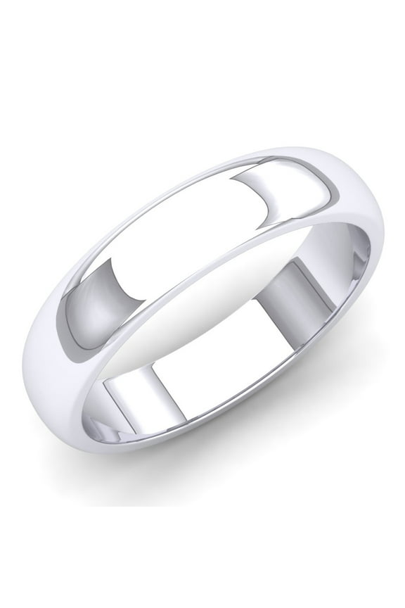 Collection 14K Men's Ring 5 MM Fancy Shiny Polished Comfort Fit Low Dome Wedding Band, White Gold, Size 9.5