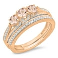 thumbnail image 1 of Dazzlingrock Collection 14K Morganite & White Diamond Bridal 3 Stone Engagement Ring With Matching Band Set, Rose Gold, Size 4.5, 1 of 1