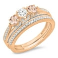thumbnail image 1 of Dazzlingrock Collection 14K Morganite & White Diamond Bridal 3 Stone Engagement Ring With Matching Band Set, Rose Gold, Size 6.5, 1 of 1