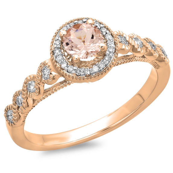 Dazzlingrock Collection 14K Morganite & White Diamond Bridal Vintage & Antique Millgrain Halo Style Ring, Rose Gold, Size 6.5