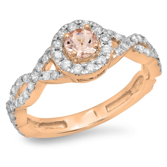 Dazzlingrock Collection 14K Morganite & White Diamond Swirl Split Shank Bridal Halo Engagement Ring, Rose Gold, Size 5