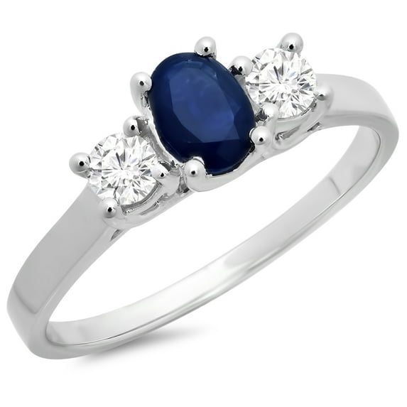 Dazzlingrock Collection 14K Oval Blue Sapphire & Round White Diamond Bridal 3 Stone Engagement Ring, White Gold, Size 5