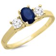 thumbnail image 1 of Dazzlingrock Collection 14K Oval Blue Sapphire & Round White Diamond Bridal 3 Stone Engagement Ring, Yellow Gold, Size 9.5, 1 of 4