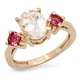 thumbnail image 1 of Dazzlingrock Collection 14K Oval Cut Morganite & Round Cut Tourmaline Ladies Bridal 3 Stone Engagement Ring, Rose Gold, Size 7, 1 of 1