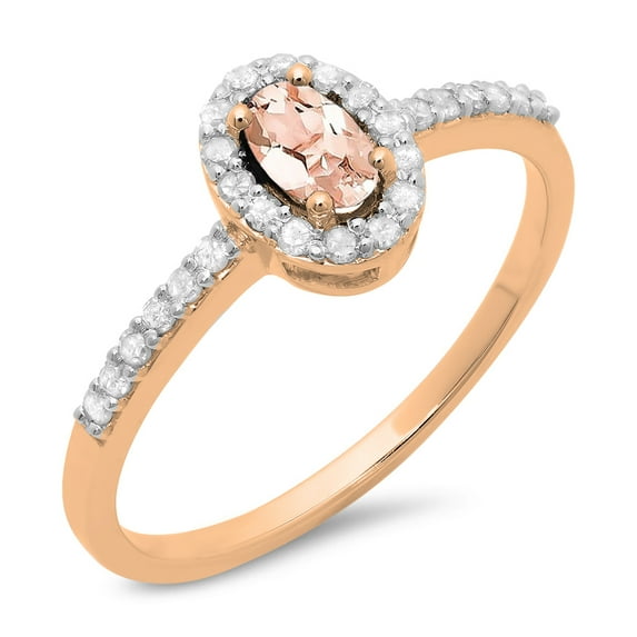 Dazzlingrock Collection 14K Oval Cut Morganite & Round White Diamond Ladies Halo Bridal Engagement Ring, Rose Gold, Size 6