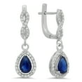 thumbnail image 1 of Dazzlingrock Collection 14K Pear Blue Sapphire & Round White Diamond Ladies Halo Style Dangling Drop Earrings, White Gold, 1 of 1