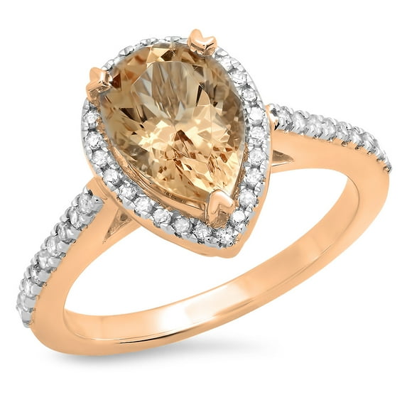 Dazzlingrock Collection 14K Pear Cut Morganite & Round White Diamond Ladies Bridal Halo Engagement Ring, Rose Gold, Size 8.5