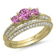 thumbnail image 1 of Dazzlingrock Collection 14K Pink Sapphire & White Diamond 3 Stone Bridal Engagement Ring Band Set, Yellow Gold, Size 5.5, 1 of 1