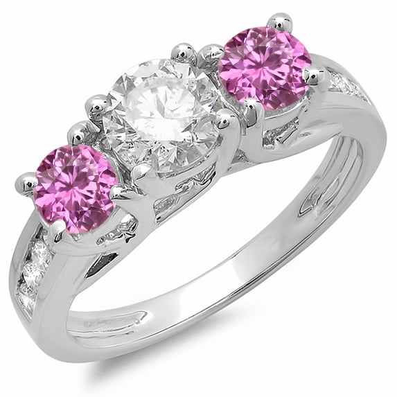 Dazzlingrock Collection 14K Pink Sapphire & White Diamond 3 Stone Engagement Ring, White Gold, Size 5