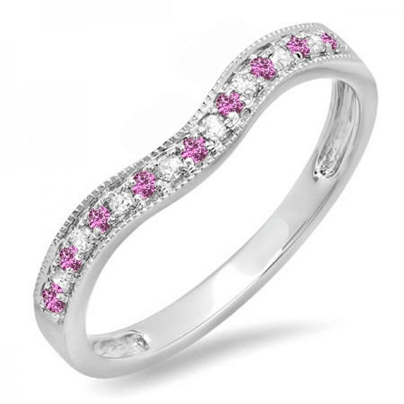 Dazzlingrock Collection 14K Pink Sapphire & White Diamond Ladies Anniversary Wedding Band Guard Ring, White Gold, Size 6.5