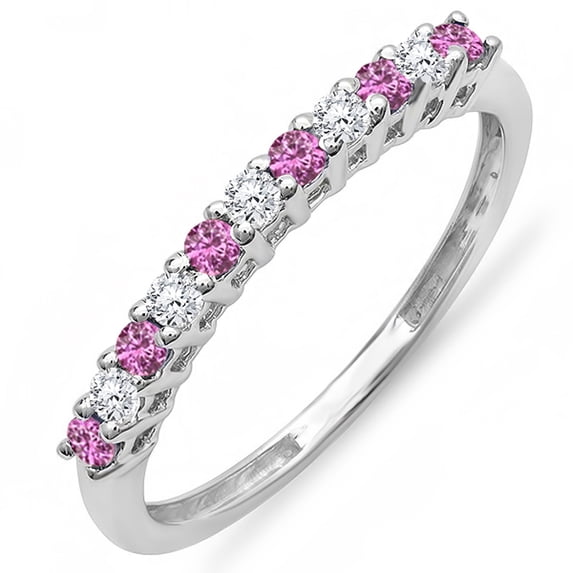 Dazzlingrock Collection 14K Pink Sapphire & White Diamond Ladies Anniversary Wedding Stackable Ring, White Gold, Size 9