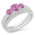 thumbnail image 1 of Dazzlingrock Collection 14K Pink Sapphire & White Diamond Ladies Bridal 3 Stone Engagement Ring Band Set, White Gold, Size 8, 1 of 1