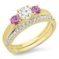 thumbnail image 1 of Dazzlingrock Collection 14K Pink Sapphire & White Diamond Ladies Bridal 3 Stone Engagement Ring Band Set, Yellow Gold, Size 10, 1 of 1