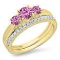 thumbnail image 1 of Dazzlingrock Collection 14K Pink Sapphire & White Diamond Ladies Bridal 3 Stone Engagement Ring Band Set, Yellow Gold, Size 9.5, 1 of 1