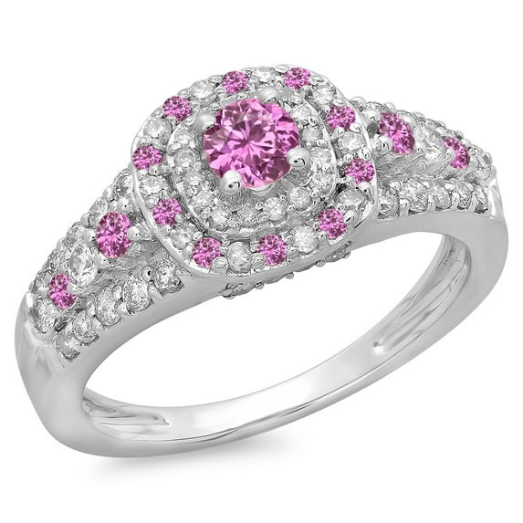 Dazzlingrock Collection 14K Pink Sapphire & White Diamond Ladies Vintage Bridal Halo Engagement Ring 1 CT, White Gold, Size 9.5