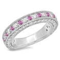 thumbnail image 1 of Dazzlingrock Collection 14K Pink Sapphire & White Diamond Millgrain Anniversary Wedding Stackable Band, White Gold, Size 5, 1 of 1