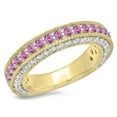 thumbnail image 1 of Dazzlingrock Collection 14K Pink Sapphire & White Diamond Millgrain Anniversary Wedding Stackable Band, Yellow Gold, Size 7, 1 of 1