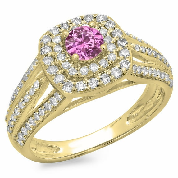 Dazzlingrock Collection 14K Pink Sapphire & White Diamond Split Shank Vintage Bridal Engagement Ring, Yellow Gold, Size 5.5