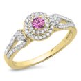 thumbnail image 1 of Dazzlingrock Collection 14K Pink Sapphire & White Diamond Split Shank Vintage Bridal Halo Engagement Ring, Yellow Gold, Size 5, 1 of 1