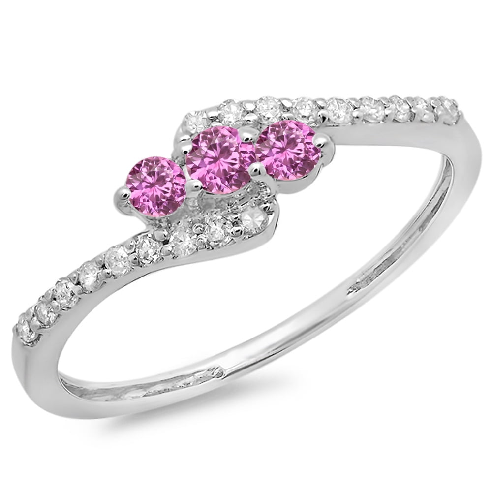 0.97 Carat Genuine Pink Sapphire and White Diamond 14K White Gold Ring main image 1
