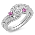 thumbnail image 1 of Dazzlingrock Collection 14K Pink Sapphire & White Diamond Twisted Swirl Bridal Halo Engagement Ring Set, White Gold, Size 7.5, 1 of 1