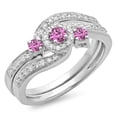 thumbnail image 1 of Dazzlingrock Collection 14K Pink Sapphire & White Diamond Twisted Swirl Bridal Halo Engagement Ring Set, White Gold, Size 9, 1 of 1
