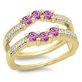 thumbnail image 1 of Dazzlingrock Collection 14K Pink Sapphire & White Diamond Wedding Band 3 Stone Enhancer Guard Double Ring, Yellow Gold, Size 8, 1 of 5