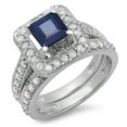 thumbnail image 1 of Dazzlingrock Collection 14K Princess Blue Sapphire and White Diamond Halo Engagement Matching Ring Set, White Gold, Size 5.5, 1 of 1
