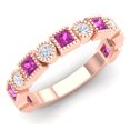 thumbnail image 1 of Dazzlingrock Collection 14K Princess Pink Sapphire & Round White Diamond Vintage Millgrain Wedding Band, Rose Gold, Size 5, 1 of 1