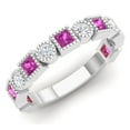 thumbnail image 1 of Dazzlingrock Collection 14K Princess Pink Sapphire & Round White Diamond Vintage Millgrain Wedding Band, White Gold, Size 9, 1 of 1