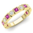 thumbnail image 1 of Dazzlingrock Collection 14K Princess Pink Sapphire & Round White Diamond Vintage Millgrain Wedding Band, Yellow Gold, Size 8, 1 of 1