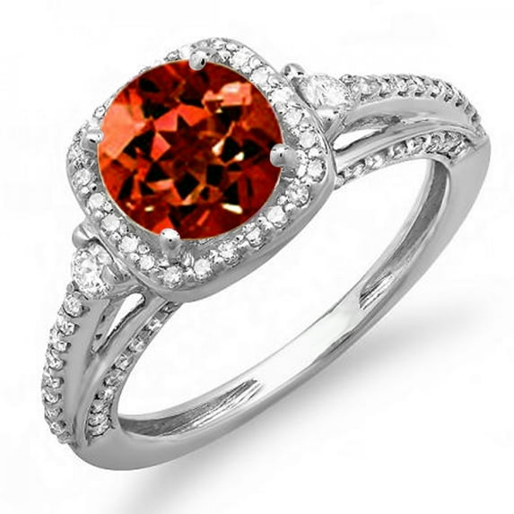 Dazzlingrock Collection 14K Round 7.5 MM Garnet & White Diamond Ladies Halo Engagement Ring, White Gold, Size 9