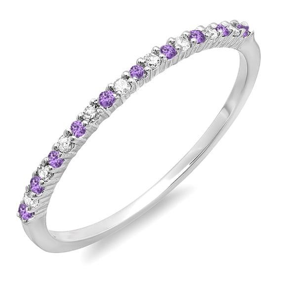 Dazzlingrock Collection 14K Round Amethyst & White Diamond Ladies Anniversary Wedding Band Ring, White Gold, Size 6.5