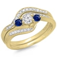 thumbnail image 1 of Dazzlingrock Collection 14K Round Blue Sapphire And White Diamond Bridal 3 Stone Engagement Ring Set, Yellow Gold, Size 8.5, 1 of 1