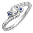thumbnail image 1 of Dazzlingrock Collection 14K Round Blue Sapphire And White Diamond Bridal Promise Heart 3 Stone Swirl Ring, White Gold, Size 5, 1 of 1