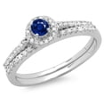 thumbnail image 1 of Dazzlingrock Collection 14K Round Blue Sapphire And White Diamond Ladies Bridal Engagement Halo Ring Set, White Gold, Size 6, 1 of 1