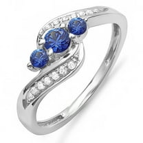 Dazzlingrock Collection 14K Round Blue Sapphire And White Diamond Ladies Swirl Engagement 3 Stone Ring, White Gold, Size 4