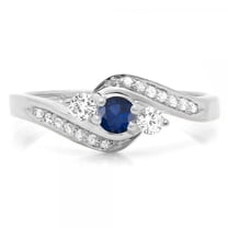 Dazzlingrock Collection 14K Round Blue Sapphire And White Diamond Ladies Swirl Engagement 3 Stone Ring, White Gold, Size 9