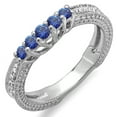 thumbnail image 1 of Dazzlingrock Collection 14K Round Blue Sapphire And White Diamond Ladies Wedding Band Guard Enhancer Ring, White Gold, Size 7, 1 of 1