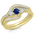 thumbnail image 1 of Dazzlingrock Collection 14K Round Blue Sapphire And White Diamond Swirl Bridal 3 Stone Engagement Ring Set, Yellow Gold, Size 6, 1 of 1
