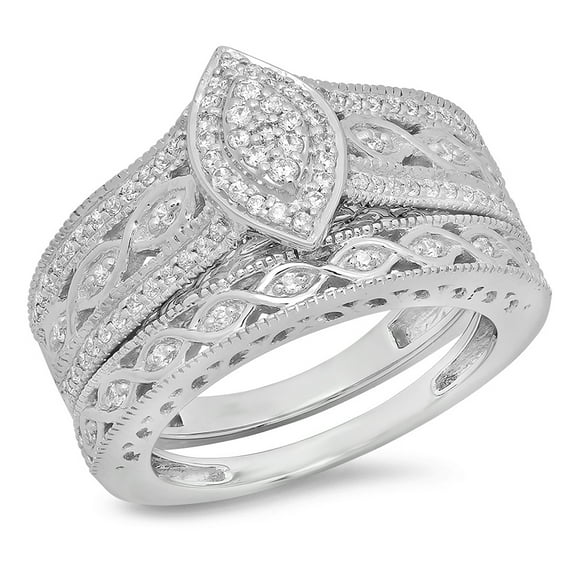 Dazzlingrock Collection 14K Round Blue Sapphire & White Cubic Zirconia CZ Bridal Engagement Ring Set, White Gold, Size 5.5