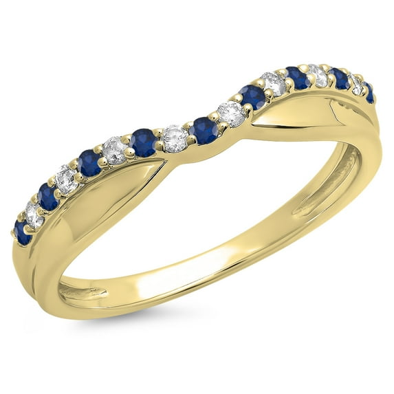 Dazzlingrock Collection 14K Round Blue Sapphire & White Diamond Anniversary Wedding Contour Guard Band, Yellow Gold, Size 4.5