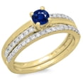 thumbnail image 1 of Dazzlingrock Collection 14K Round Blue Sapphire & White Diamond Bridal Engagement Ring Band Set, Yellow Gold, Size 7.5, 1 of 1