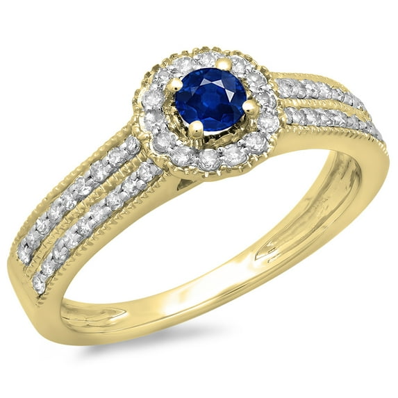 Dazzlingrock Collection 14K Round Blue Sapphire & White Diamond Bridal Halo Cluster Engagement Ring, Yellow Gold, Size 4.5