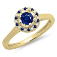 thumbnail image 1 of Dazzlingrock Collection 14K Round Blue Sapphire & White Diamond Bridal Halo Style Engagement Ring, Yellow Gold, Size 7, 1 of 1