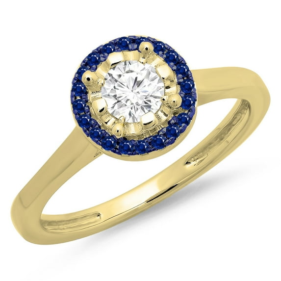 Dazzlingrock Collection 14K Round Blue Sapphire & White Diamond Bridal Halo Style Engagement Ring, Yellow Gold, Size 9