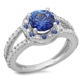 thumbnail image 1 of Dazzlingrock Collection 14K Round Blue Sapphire & White Diamond Bridal Split Shank Halo Engagement Ring, White Gold, Size 7, 1 of 1