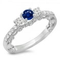 thumbnail image 1 of Dazzlingrock Collection 14K Round Blue Sapphire & White Diamond Bridal Vintage 3 Stone Engagement Ring, White Gold, Size 8.5, 1 of 1