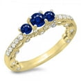 thumbnail image 1 of Dazzlingrock Collection 14K Round Blue Sapphire & White Diamond Bridal Vintage 3 Stone Engagement Ring, Yellow Gold, Size 8.5, 1 of 1