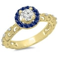 thumbnail image 1 of Dazzlingrock Collection 14K Round Blue Sapphire & White Diamond Bridal Vintage Halo Engagement Ring, Yellow Gold, Size 9, 1 of 1